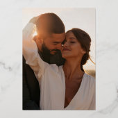 Elegantes Schwarz-Gold Monogramm-Foto Hochzeit Folieneinladung (Rückseite)