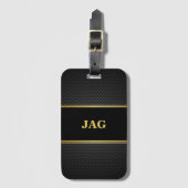 Elegantes Schwarz-Gold-Monogramm Gepäckanhänger (Vorderseite Vertikal)
