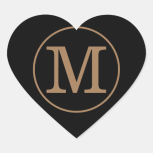 Elegantes Schwarz-Gold-Monogramm Herz-Aufkleber