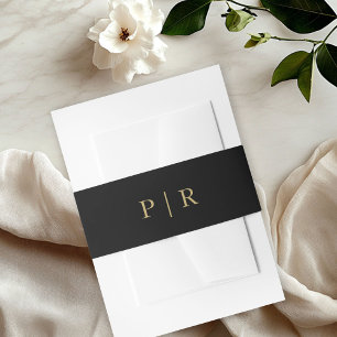 Elegantes Schwarz-Gold-Monogramm-Hochzeit Einladungsbanderole