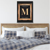 Elegantes Schwarz & Gold Monogramm Leinwanddruck (Insitu (Schlafzimmer))