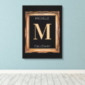 Elegantes Schwarz & Gold Monogramm Leinwanddruck (Insitu (Holzboden))