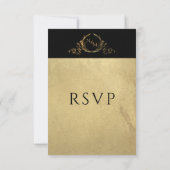 Elegantes Schwarz-Gold Monogramm mit/ohne Mahlzeit RSVP Karte (Rückseite)
