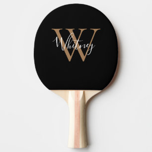 Elegantes Schwarz-Gold-Monogramm mit Schriftzug Tischtennis Schläger