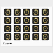 Elegantes Schwarz-Gold-Monogramm Quadratischer Aufkleber (Blatt)