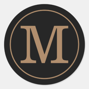Elegantes Schwarz-Gold-Monogramm Runder Aufkleber