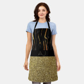 Elegantes Schwarz-Gold Monogramm Schürze (Getragen)