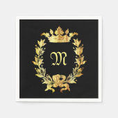 Elegantes Schwarz-Gold-Monogramm Serviette (Vorderseite)