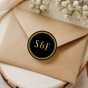 Elegantes Schwarz-Gold-Monogramm-Umschlag-Siegel Runder Aufkleber