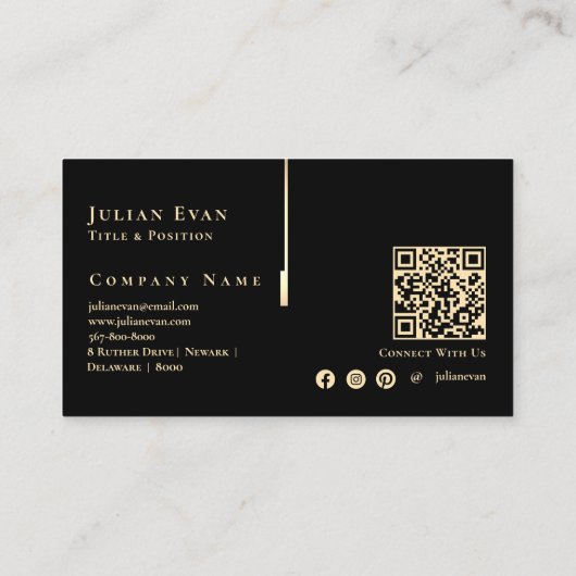 Elegantes Schwarz-Gold Monogramm Visitenkarte (Rückseite)