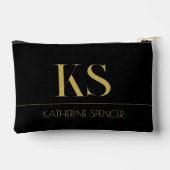 Elegantes Schwarz-Gold Monogramm Zubehörtasche (Rückseite)