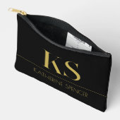 Elegantes Schwarz-Gold Monogramm Zubehörtasche (Offen)