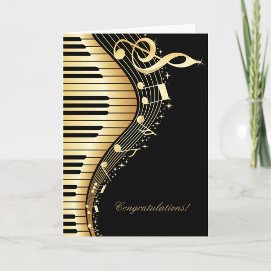Elegantes Schwarz-Gold-Musiknoten-Design Karte (Vorderseite)