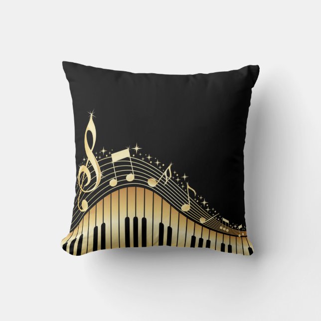 Elegantes Schwarz-Gold-Musiknoten-Design Kissen (Vorderseite)