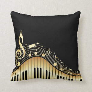 Elegantes Schwarz-Gold-Musiknoten-Design Kissen