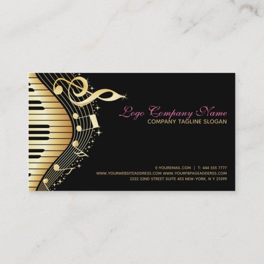 Elegantes Schwarz-Gold-Musiknoten-Design Visitenkarte (Rückseite)