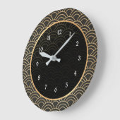 Elegantes Schwarz-Gold-Muster Große Wanduhr (Winkel)