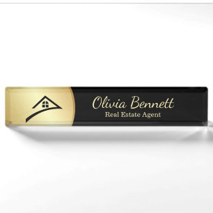 Elegantes Schwarz & Gold Namensplakette