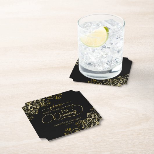 Elegantes Schwarz & Gold Nehmt mir nicht die Hochz Untersetzer (Vor Ort)