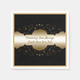 Elegantes Schwarz & Gold Ornamental Design persona Serviette