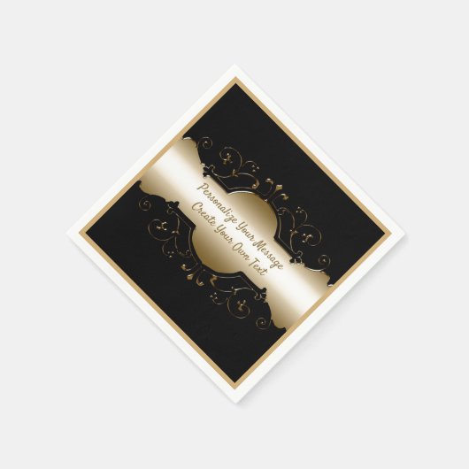 Elegantes Schwarz & Gold Ornamental Design persona Serviette (Ecke)