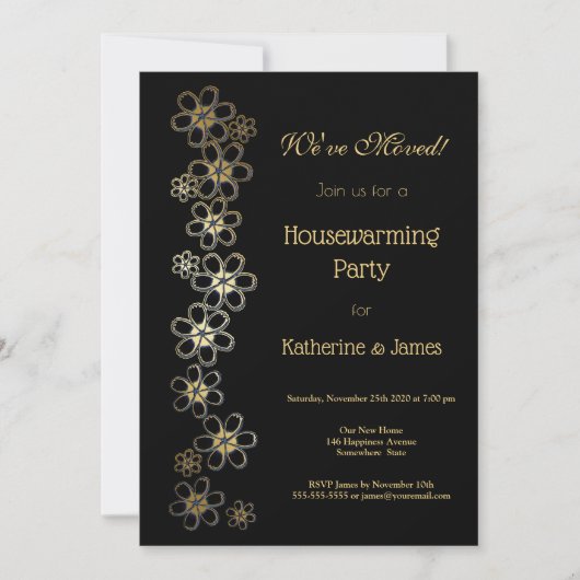 Elegantes Schwarz-Gold-Party Einladung (Vorderseite)