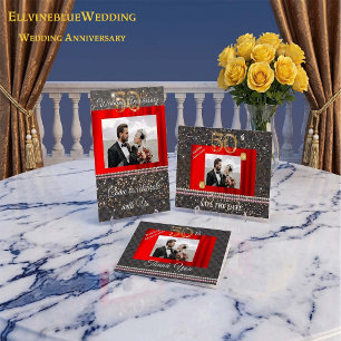 Elegantes Schwarz Gold & Perlen 50. Hochzeitstag Einladung