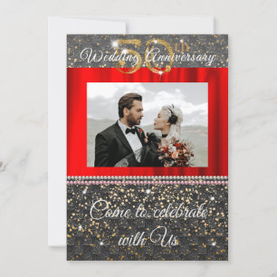 Elegantes Schwarz Gold & Perlen 50. Hochzeitstag Einladung