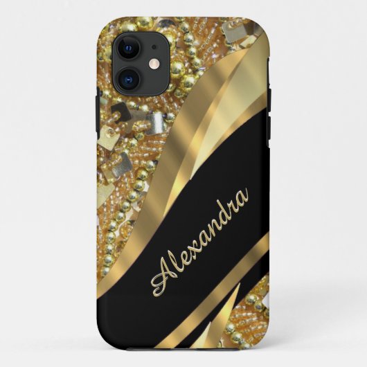 Elegantes Schwarz-Gold-personalisiert Case-Mate iPhone Hülle (Rückseite)