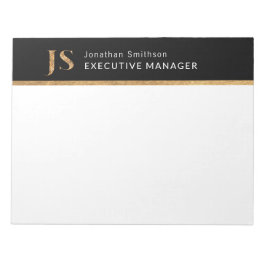 Elegantes Schwarz-Gold-Personalisiertes Monogramm Notizblock