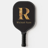 Elegantes Schwarz-Gold-Personalisiertes Monogramm Pickleball Schläger (Rückseite)