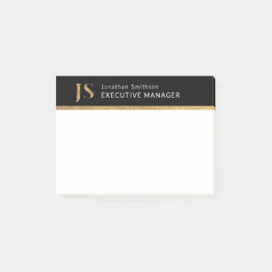 Elegantes Schwarz-Gold-Personalisiertes Monogramm Post-it Klebezettel