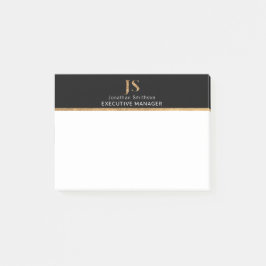 Elegantes Schwarz-Gold-Personalisiertes Monogramm Post-it Klebezettel