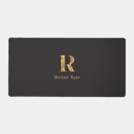 Elegantes Schwarz-Gold-Personalisiertes Monogramm Schreibtischunterlage