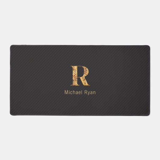 Elegantes Schwarz-Gold-Personalisiertes Monogramm Schreibtischunterlage (Vorderseite)