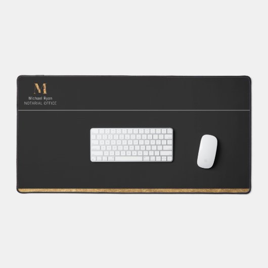 Elegantes Schwarz-Gold-Personalisiertes Monogramm Schreibtischunterlage (Tastatur & Maus)