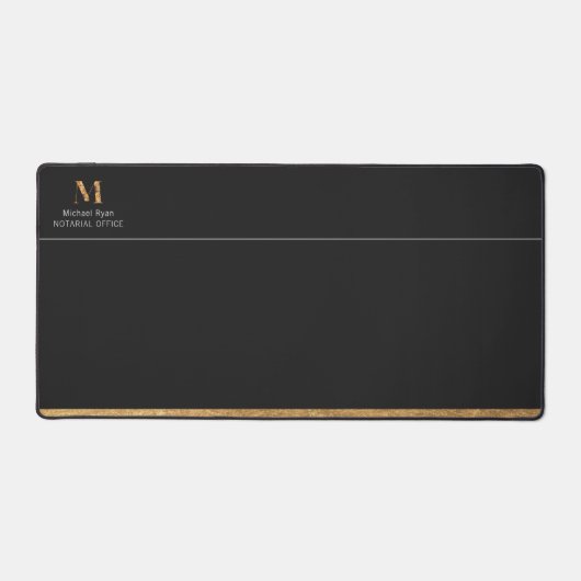 Elegantes Schwarz-Gold-Personalisiertes Monogramm Schreibtischunterlage (Vorderseite)