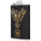 Elegantes Schwarz-Gold-Phoenix-Rising-Monogramm Flachmann (Links)