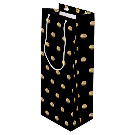 Elegantes Schwarz-Gold-Polka-Dots-Muster Geschenktüte Für Weinflaschen (Vorderseite Schrägansicht)