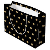 Elegantes Schwarz-Gold-Polka-Dots-Muster Große Geschenktüte (Rückseite Schrägansicht)