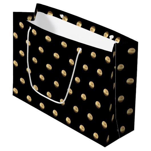Elegantes Schwarz-Gold-Polka-Dots-Muster Große Geschenktüte (Vorderseite Schrägansicht)