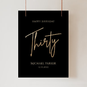 Elegantes Schwarz-Gold-Poster zum 30. Geburtstag Poster