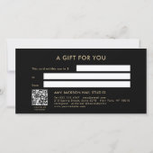 Elegantes Schwarz-Gold-QR-Code-Geschenk-Zertifikat (Rückseite)