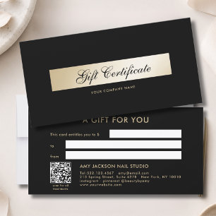 Elegantes Schwarz-Gold-QR-Code-Geschenk-Zertifikat