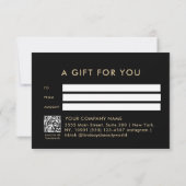 Elegantes Schwarz-Gold-QR-Code-Geschenkgutschein (Rückseite)