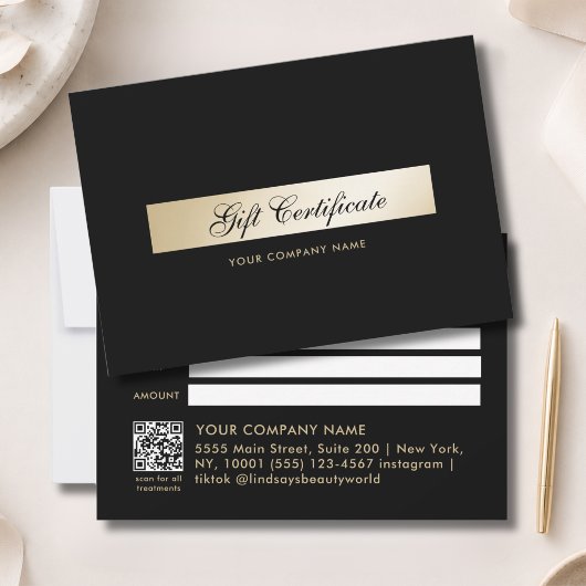 Elegantes Schwarz-Gold-QR-Code-Geschenkgutschein