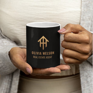 Elegantes Schwarz & Gold Realtor Makler Geschäftsl Kaffeetasse