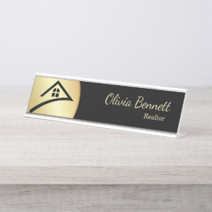Elegantes Schwarz & Gold Schreibtischnamensplakette