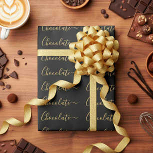 Elegantes Schwarz-Gold-Schrift-Schokoladen-Geschäf Geschenkpapier