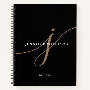 Elegantes Schwarz-Gold-Schriftmonogramm Rezept Notizblock